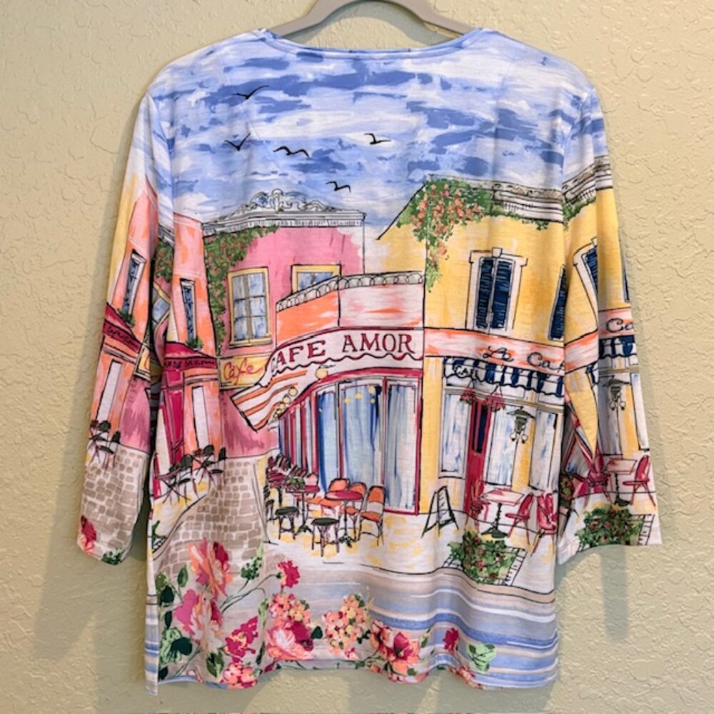 Allison Daley Womens PL Jersey Knit Pullover 3/4 Sleeve Top Cafe Amor Print NWT - Picture 3 of 12